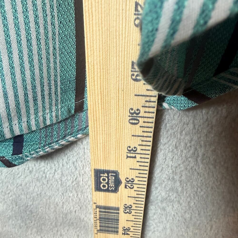 Robert Graham Mens Striped Shirt Teal Flip Cuff Button Down Medium M - Picture 5 of 6